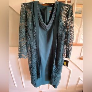 Le Bos Scalloped Floral Lace V-Neck Beaded Trim 2-Piece Jacket Dress - NWT